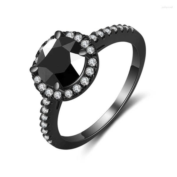 Обручальные кольца Hainon Fashion Cubic Circonia для женщин черное хрустальное кольцо с белыми камнями женские ювелирные изделия для девушек подарки