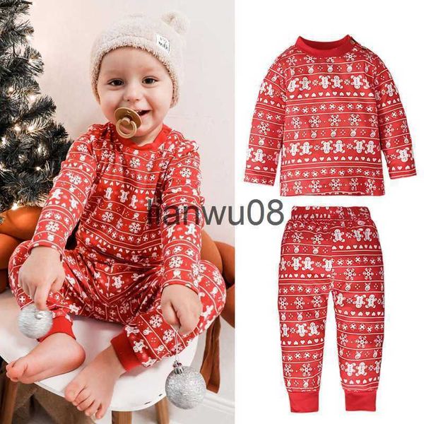 Set di abbigliamento LZH 2022 Abbigliamento natalizio Nuovi vestiti per bambina Maniche lunghe Top e pantaloni Abiti con stampa natalizia Bambini Due pezzi Set per ragazzo 05 anni x0828