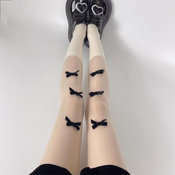 Frauen Socken süße süße Mädchen Strumpfhosen Strumpfhosen japanischen Stil Lolita Kawaii Schleife Oberschenkel hohe Strümpfe enge Dessous Spitze Sexy Nylon