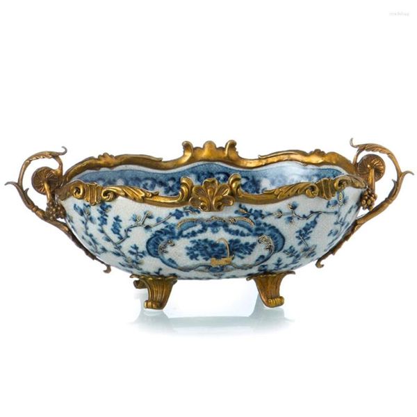 Vasos retro azul-e-branco cerâmica incrustada vaso de cobre ornamentos casa sala de estar decorativa decoração floral 83-1145