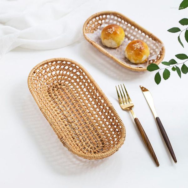 Piatti Collezione di asciugamani intrecciati a mano in rattan Cestino Salotto Tavolo Coltello Forchetta Bacchette Scatola Dim Sum Frutta