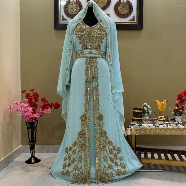 Roupas étnicas Kurtas Dubai Kaftans Bordado Decorativo V-Pescoço Abaya Farasha Vestido Muito Fantasia Vestido Longo