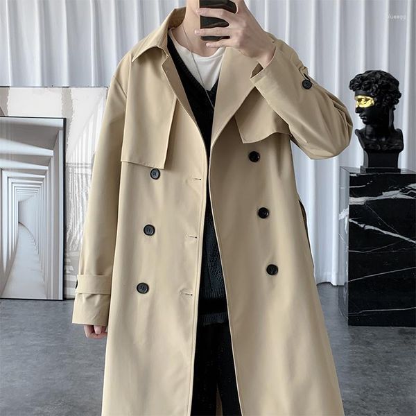 Trench da uomo 2023 Autunno stile coreano uomo moda kaki casual lungo soprabito maschile streetwear abito allentato top giacca a vento capispalla