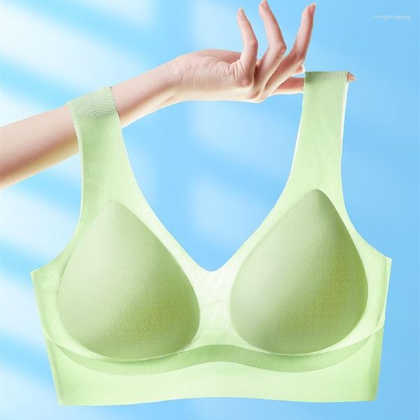 Camisoles tanques respirável colete-estilo sutiã de seda gelo reunidos bonito volta esportes push-up sem costura sem anel de aço roupa interior feminina