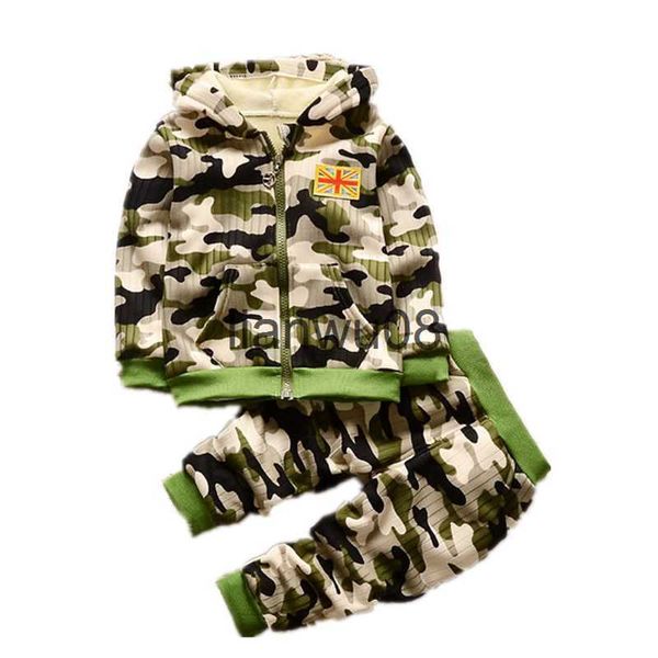 Kleidung Sets Jungen Camouflage Kleidung Set 2021 Neue Herbst Winter Kinder Kleidung Mit Kapuze Jacke Hosen Kinder Warme Kleidung Jungen Sport anzug x0828