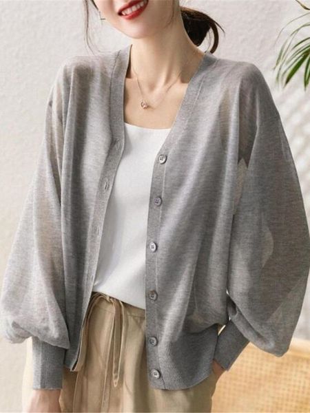 Mulheres Malhas Tees Cardigan Mulheres Finas à Prova de Sol Verão Malha Simples Casual Sólido Temperamento Único Breasted Sheer Férias Mujer Roupas Ropa 230826