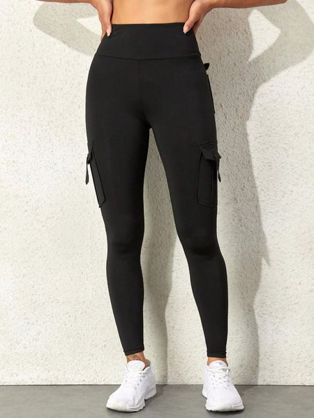 Mulheres leggings sexy moda magro ajuste sólido cintura larga correndo exercício yoga estiramento bolsos tinker carga 230828