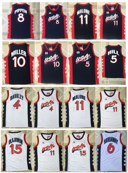 1996 Team USA Charles Barkley Penny Hardaway Basketballtrikot Reggie Miller Hakeem Olajuwon Scottie Pippen Grant Hill Throwback Blau Größe S-XXL