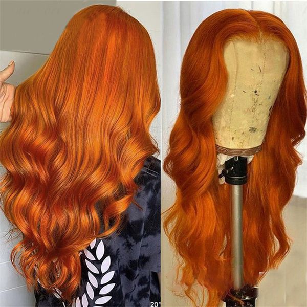 13x4 Ginger laranja onda corporal peruca 13x6 HD Transparente Frontal Human Human Lace Wigs para mulheres