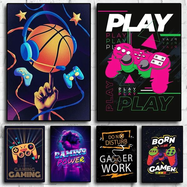 Gaming Zone Dipinto su tela Gioco divertente Citazione Poster Stampa Wall Art Boy Gamer Room Decorazione Kawaii Decorazione murale estetica nordica Wo6