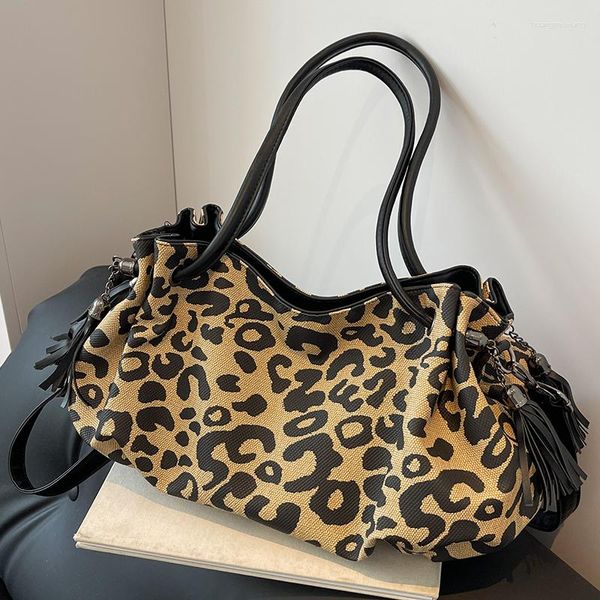 Abendtaschen Damen Leopardenflecken Umhängetasche Canvas Umweltfreundliche weibliche große Kordelzughandtasche Ladys Animal Print Stilvolle Umhängetasche