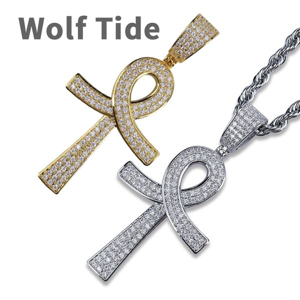 Buffalo-niagara Marriott Key Ankh Cruz Colar com pingente de alta qualidade banhado a ouro branco Iced Out Cubic Zirconia Bling Diamond Hip Hop Rapper Joias para homens e mulheres