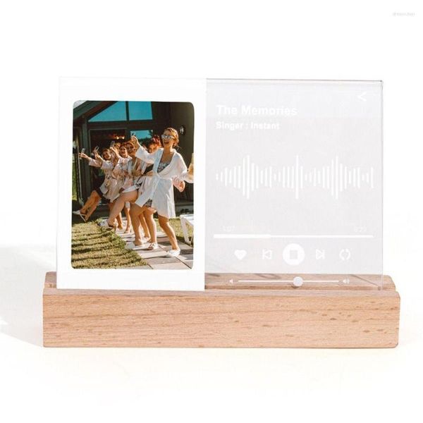 Rahmen Musik Instant Kamera PO Rahmen Holz Basis Acryl Pograph Tisch LED Licht Transparent für Fujifilm Instax Mini