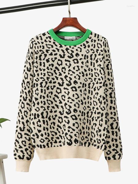 Frauen Pullover Für Frauen 2023 Mode Koreanischen Herbst Winter Langarm Top Leopard Printted Pullover Jumper Vintage Gestrickte