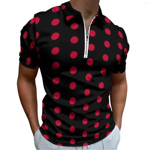 Polos masculinos bolinhas vermelhas casuais t-shirts vintage impressão polo camisa retro verão manga curta padrão superior tamanho grande 5xl 6xl