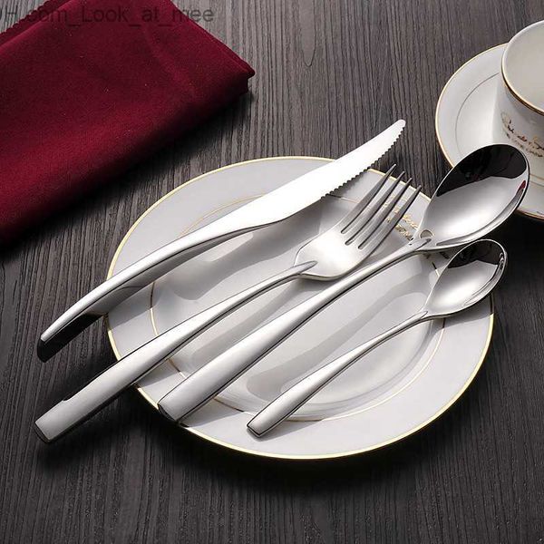 24 / 4pcs Conjunto de talheres de aço inoxidável conjunto de talheres facas garfos S poons serviço de jantar de prata real acessórios de facas de cozinha Q230828