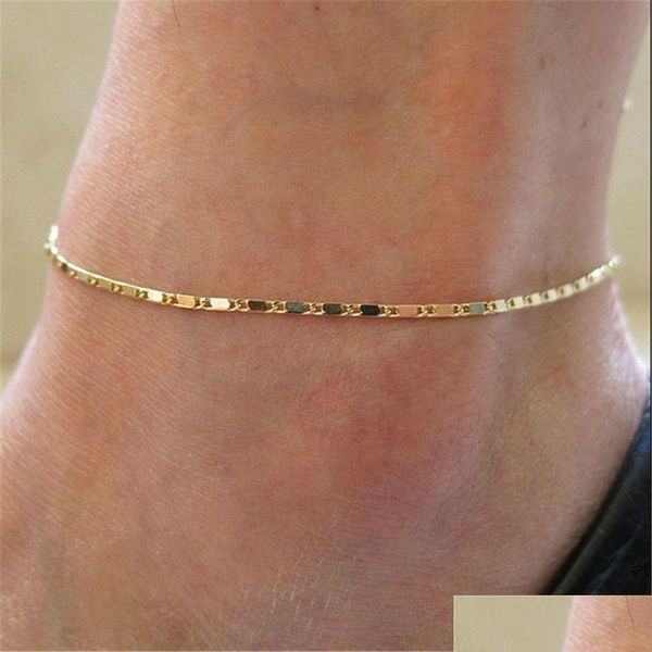 Fußkettchen Einfache Frau Lässig/Sportlich Gold Silber Farbe Kette Frauen Knöchel Armband Schmuck T200714 Drop Lieferung Dhtmz