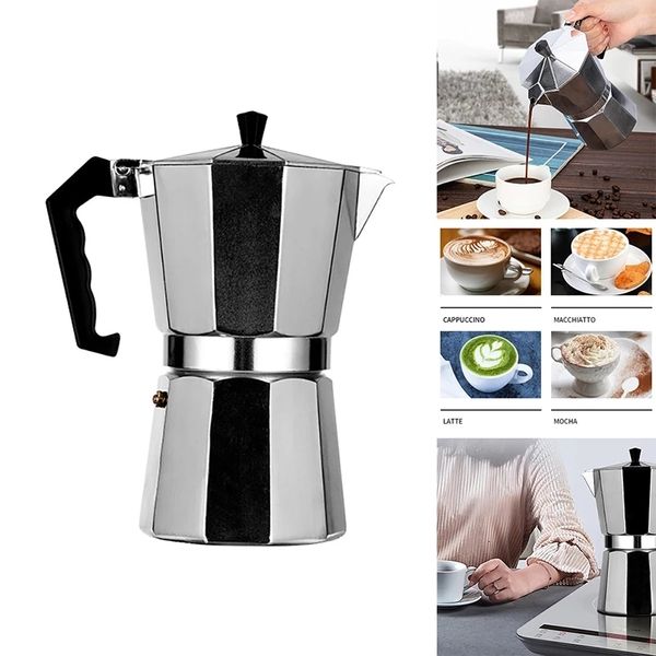 Bottiglie d'acqua Acciaio inossidabile ottagonale Moka Caffettiera Caffettiera Dolci Utensili da cucina Piano cottura 230828