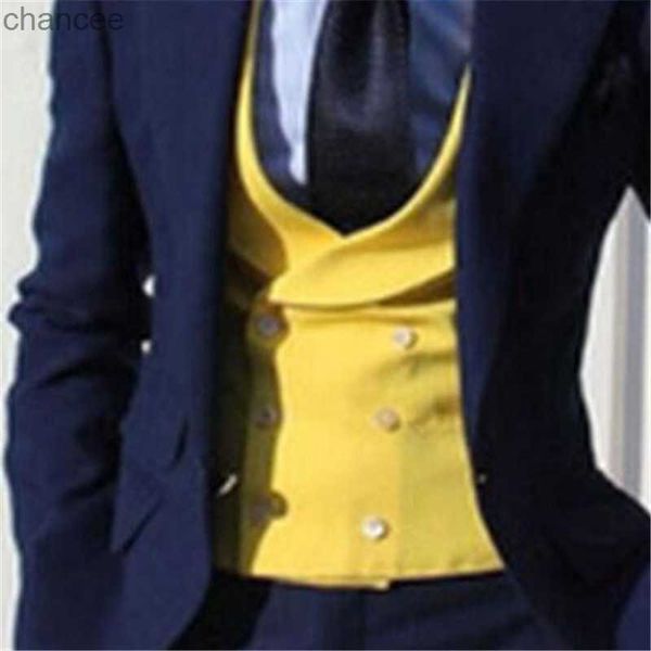 2022 giallo doppio petto gilet da sposa gilet da uomo slim fit ultimo design moda migliori uomini stile britannico gilet da uomo indossano HKD230828