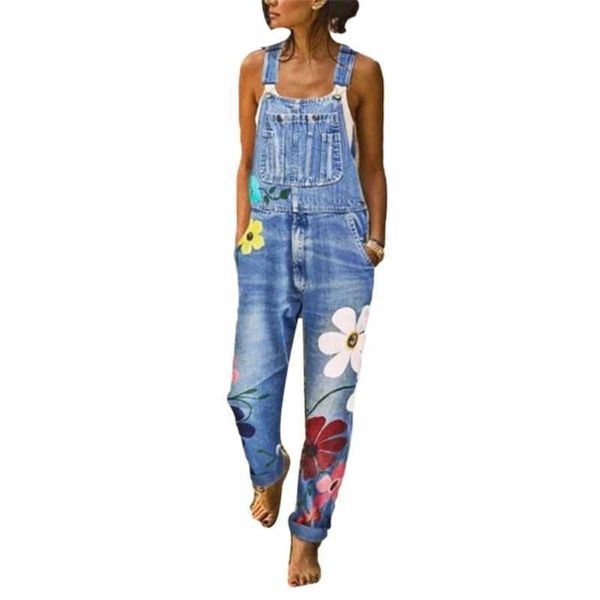 Damen-Overall, Strampler, einteiliger Denim-Overall für Damen, Vintage, ärmellos, Spaghettiträger, Blumendruck, Jeans-Overall, Damen, lässige Jeans-Bodys, T230825