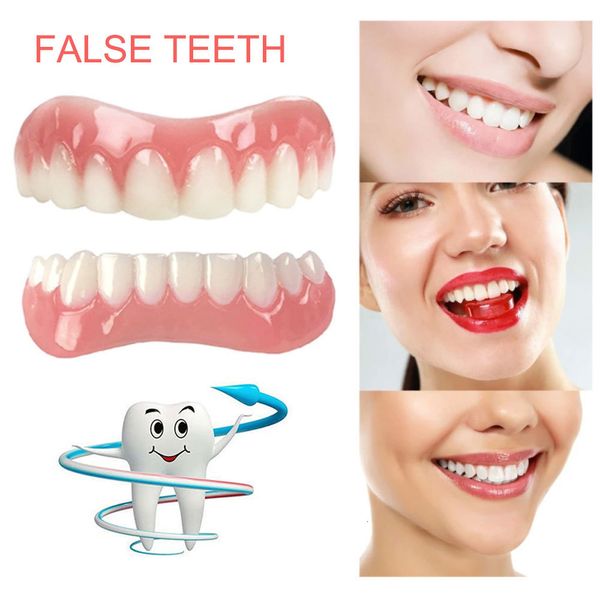 Outra higiene oral Silicone UpperLower dentes falsos perfeitos folheados dentaduras pasta ferramentas de higiene oral dentes falsos sorriso instantâneo dentes cosméticos 230826
