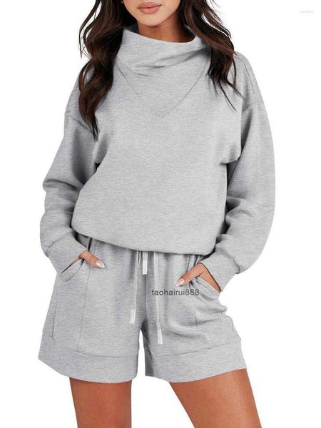 Mulheres Tracksuits Mulheres Peça Outfits Solto Sweatsuits Moda Outono Inverno Cowl Pescoço Moletons Shorts Lounge Wear Jogger Tracksuit