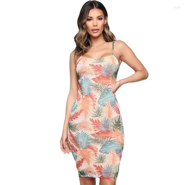 Abiti casual Abito midi Donna Arrivo Estate Stampato Cinturino sexy Ling Floreale Sling Lady Elegante