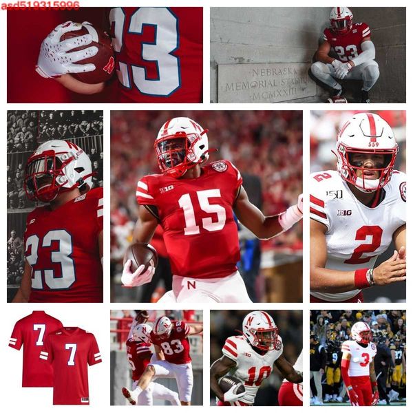 Nebraska Cornhuskers Camisa de Futebol 94 Riley Van Poppel 71 Jacob Hood 14 Rahmir Johnson 28 Demitrius Bell 41 Nation 59 Henry Lutovsky