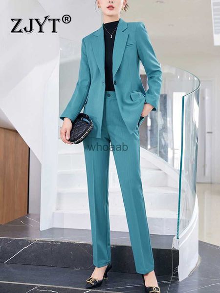 Zjyt Business Formal Office Lady Blazer Prant Suit Women 2023 Осень Плюс Брюки из байды, установка 2 шт. Корейская мода HKD230825