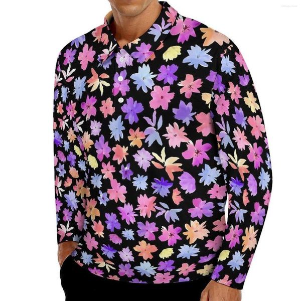 Мужские половые полосы динамики цветочной повседневной рубашка поло в цветочном при печати футболки с длинным рукавом на заказ осенние тенденции негабаритные вершины подарок