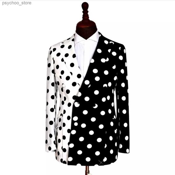 Custom Made Preto Marfim Cor Correspondência Big Polka Dot Ternos Masculinos Desgaste Casaco Noivo Do Casamento Peaked Lapela Slim Blazer 1 Peça Jaqueta Q230828