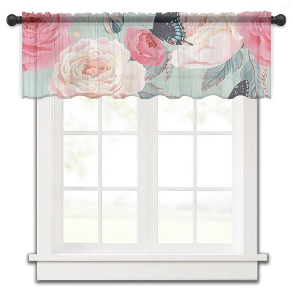 Vorhang Blume Schmetterling Lila Rosa Küche Kleines Fenster Tüll Transparent Kurz Schlafzimmer Wohnzimmer Home Decor Voile Vorhänge