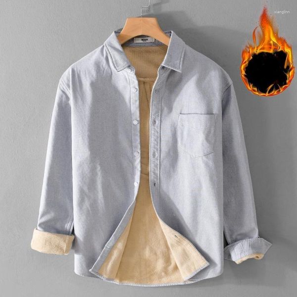 Мужские повседневные рубашки оксфордская густая рубашка из чистого хлопка белый тепло с длинными рукавами удобные холодные японские пальто
