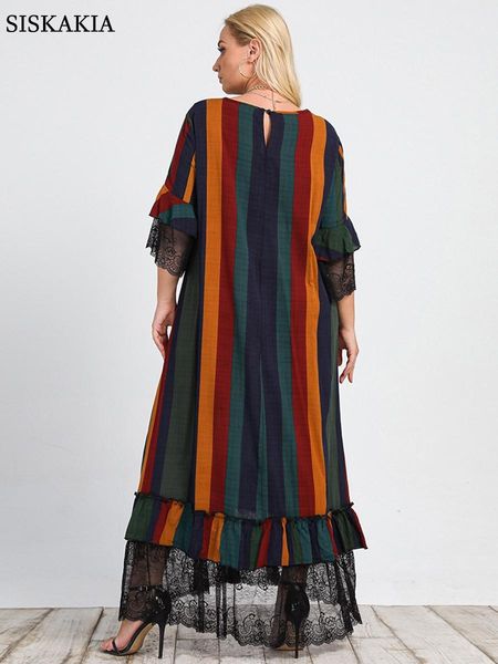 Платья 2022 Осенняя мода платье макси 3XL 4XL в разноцветную полоску с коротким рукавом и длинным рукавом в сетку, длинное платье больших размеров для женщин
