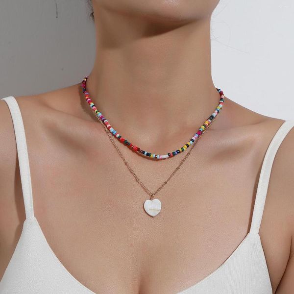 Anhänger Halsketten Einfache Perlen Initiale Choker Halskette Mode Shell Herz Schmuck Frauen Charme Bunte Boho Femme Geschenk