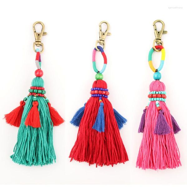 Chaveiros Bohemian Bead Tassel Pingente Chaveiro Folk-Custom Pompom Chaveiro Acessórios Saco Charme Bolsa Feminina Jóias K34