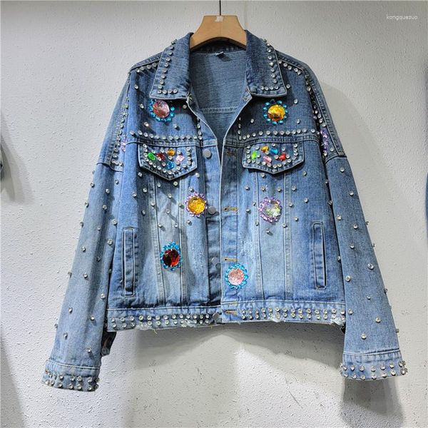 Frauen Jacken High-grade Perlen Diamanten Abnehmen Kurze Denim Jacke Jean Weiblichen Mantel 2023 Herbst Kleidung