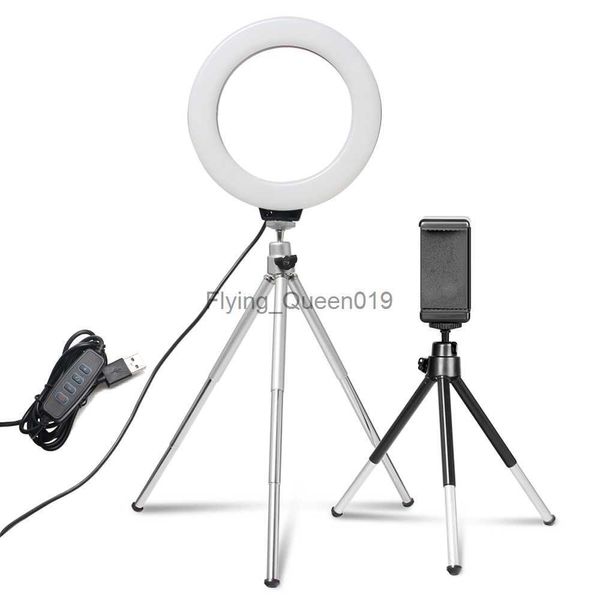 Mini anel de luz para selfie de 6 polegadas, lâmpada led de mesa, luz de vídeo com tripé, clipe de telefone para youtuber, estúdio de fotografia hkd230828