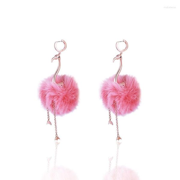 Stud Küpeler Avrupa ve Amerikan Takıları Toptan Moda Pembe Saç Topu Gerçekçi Flamingo Zarif Bayanlar