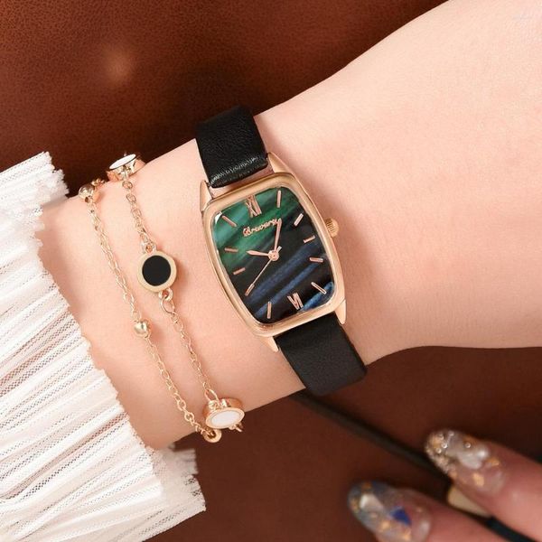 Нарученные часы Top Brand Simple Watch for Women Fashion Malachite Texture Dial Ladies Quartz Leather Band Элегантная