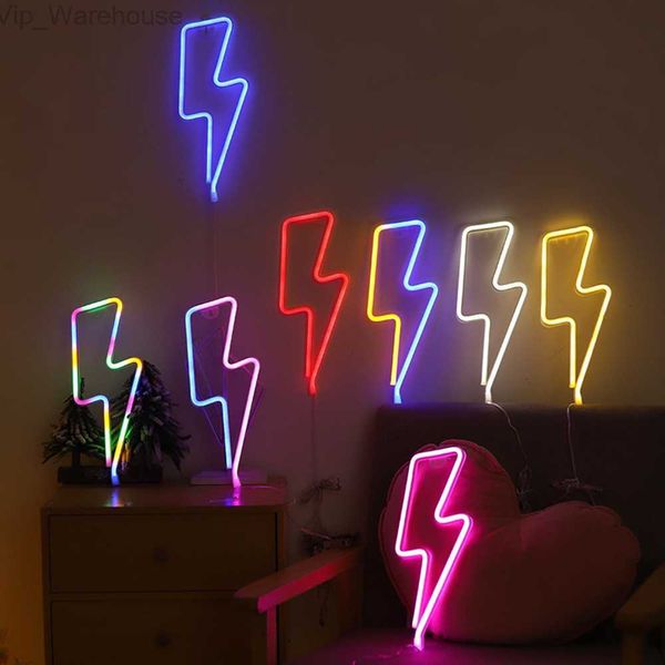 LED Neon Lightning Shaped Sign Flash Neon Light Lâmpada de parede Decorativa USB Powered Night Light para Home Room Wedding Party Decor HKD230825