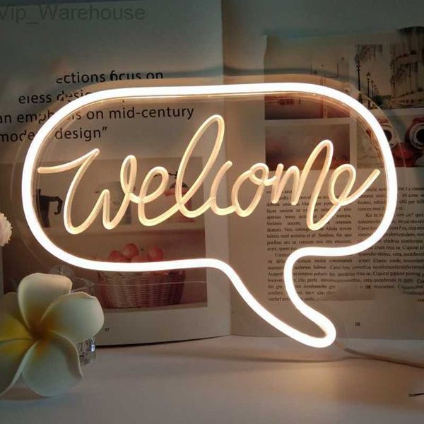 Led Neon Lichter Willkommen Hallo Neon Zeichen Licht Wand Zimmer Dekor Einstellbare Nachtlicht Transparent Acryl Party Hochzeit Dekor HKD230825