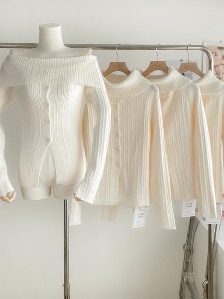 Kadın Sweaters Koreli Moda Süveteri Kadınlar İçin Omuz Dışı Uzun Kollu Kadın Tığ Eullardı