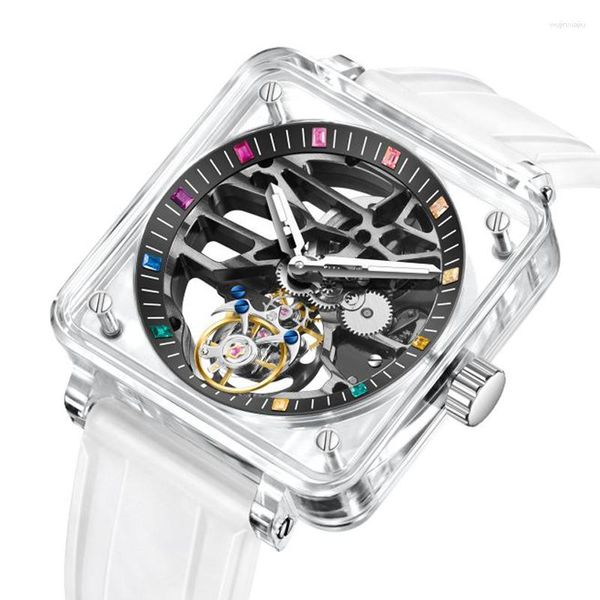 Armbanduhren AESOP Tourbillon Mechanische Armbanduhr 40mm Saphir Transparent Quadrat Herrenuhren Doppelte Haarstange Mode Lässig