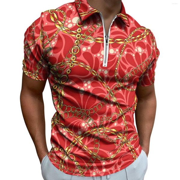 Erkek Polos Altın Zincir Sıradan Tişörtler Retro Damask Polo Gömlek Dönüşü Down-Down-Yaka Estetik Adam Grafik Üstler Büyük Boyut 5xl 6xl