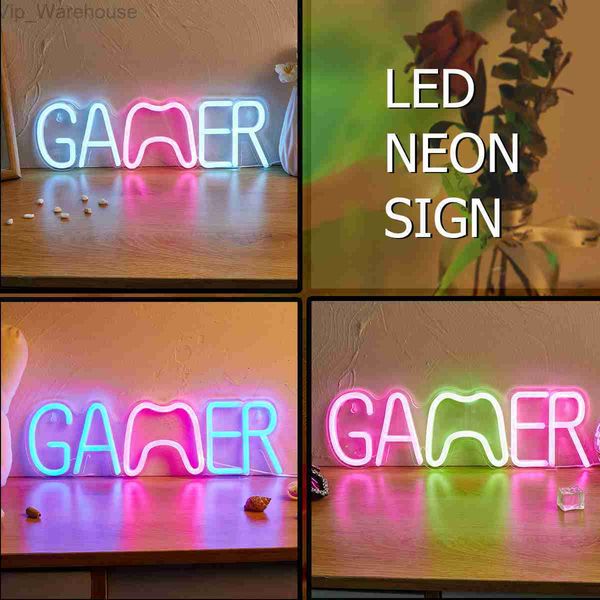 Chi-acquista LED Neon Gamer Alimentato tramite USB Insegne al neon Luce notturna 3D Wall Art Sala giochi Camera da letto Soggiorno Decor Lampada Insegne HKD230825