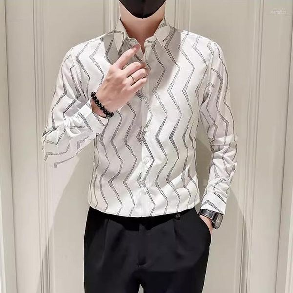 Camicie casual da uomo Taglie forti a righe da uomo Autunno stile britannico a maniche lunghe Slim Business Camicia elegante da uomo Streetwear Abbigliamento sociale da festa