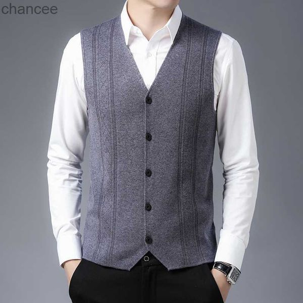 Colete masculino nova moda terno colete escritório masculino sem mangas camisola cardigan bussiness formal colete de malha único breasted hkd230828