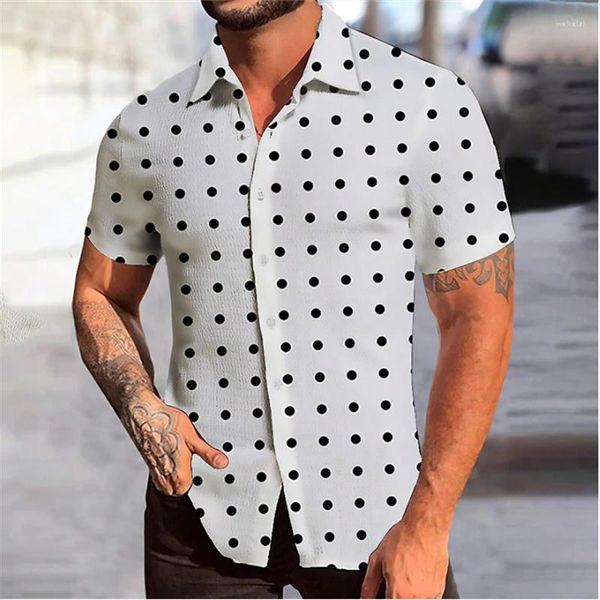 Männer Casual Hemden 2023 Hemd Sommer Hawaiian Polka Dot Print Revers Weiß Straße Kurzarm Mode Designer 9 Farben