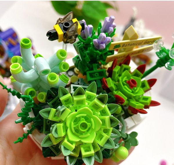 Mini Suculenta Planta Tijolos de Construção Buquê de Flores Bloco de Construção Buquê de Flores Artificiais Fiori Secchi Decorativi Modelo Kit Conjunto de Tijolos Brinquedo para Menina Presente de Natal